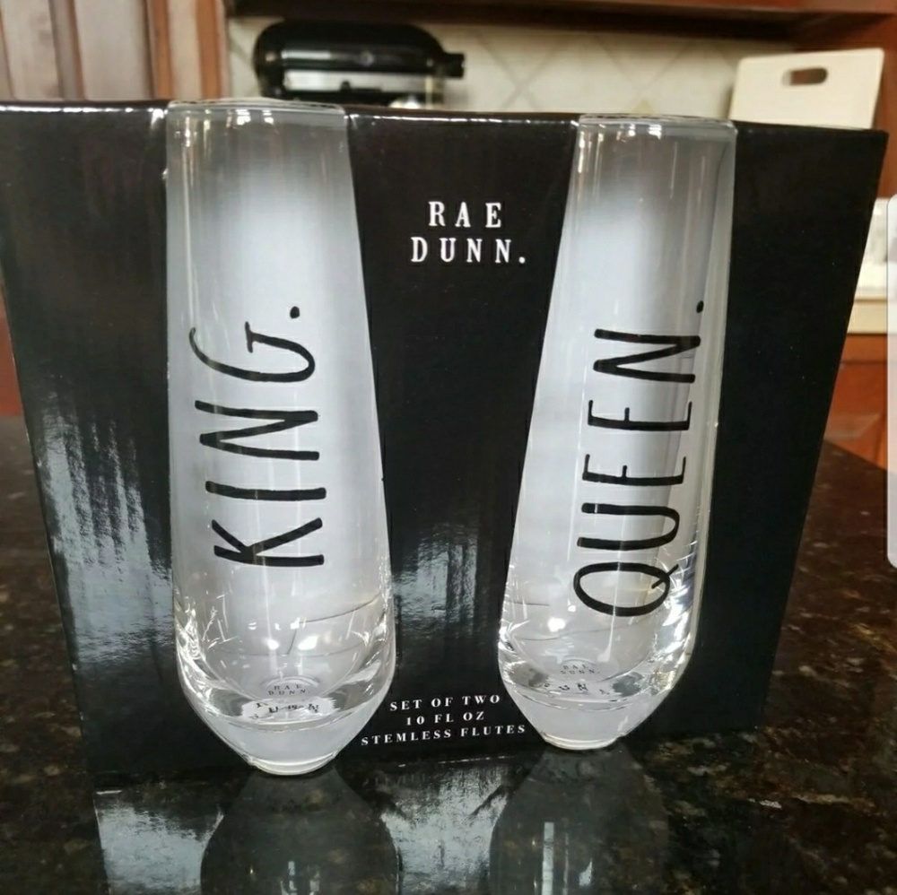Rae Dunn by Magenta King and Queen wine flutes